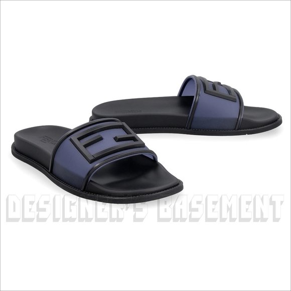 FENDI men 12 Black with transparent Navy FF BAGUETTE LOGO flip flop slides shoes - Picture 4 of 8
